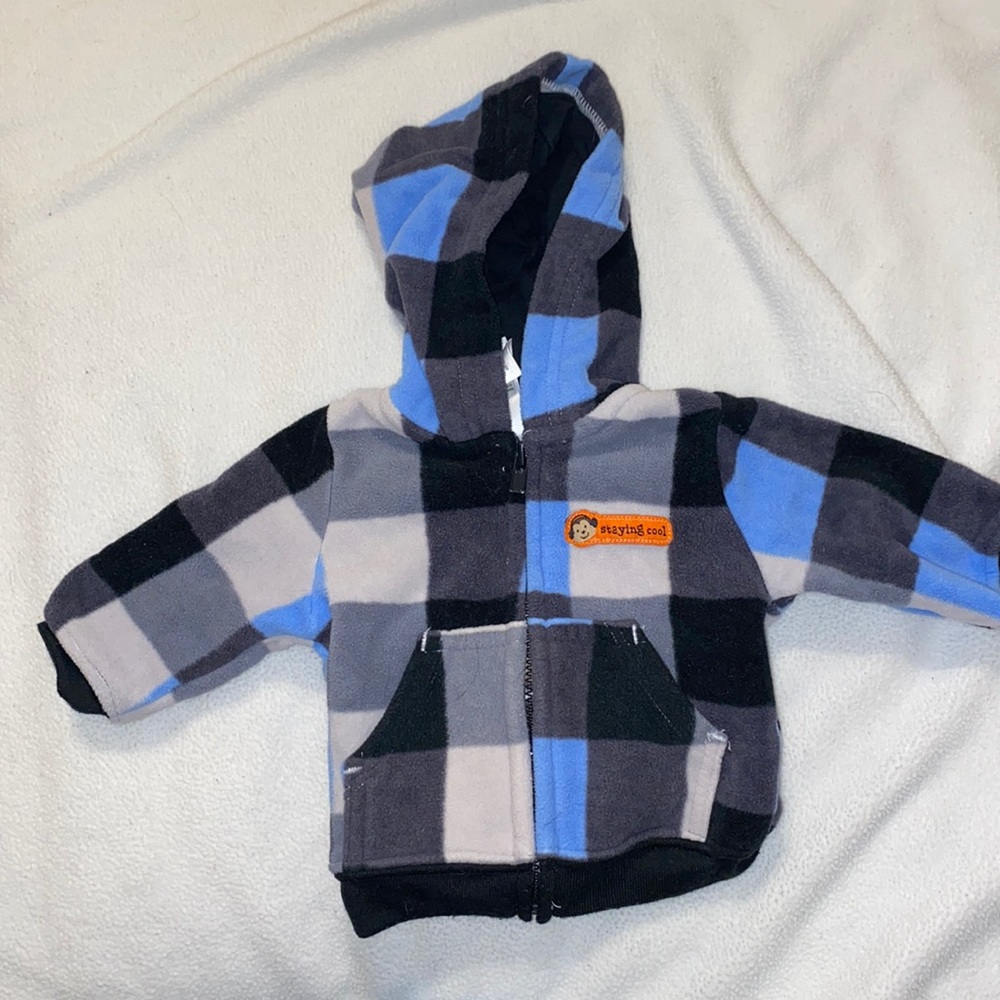 Newborn soft zip up hoodie.